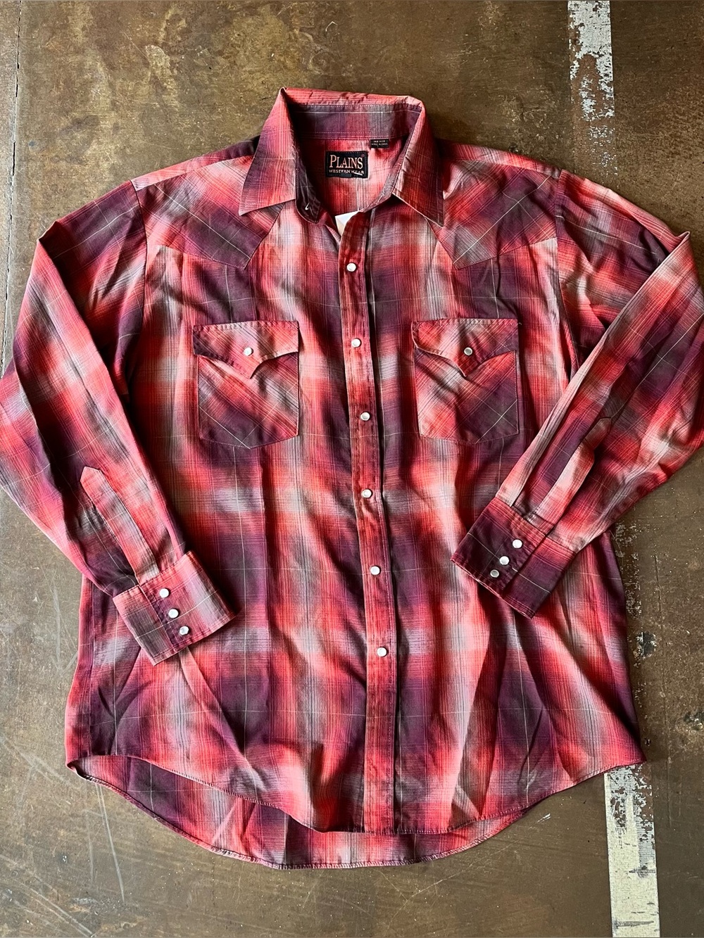 Plains Western Wear Pearl Snap Vintage Y2K Red Plaid Lightweight Long Sleeve L